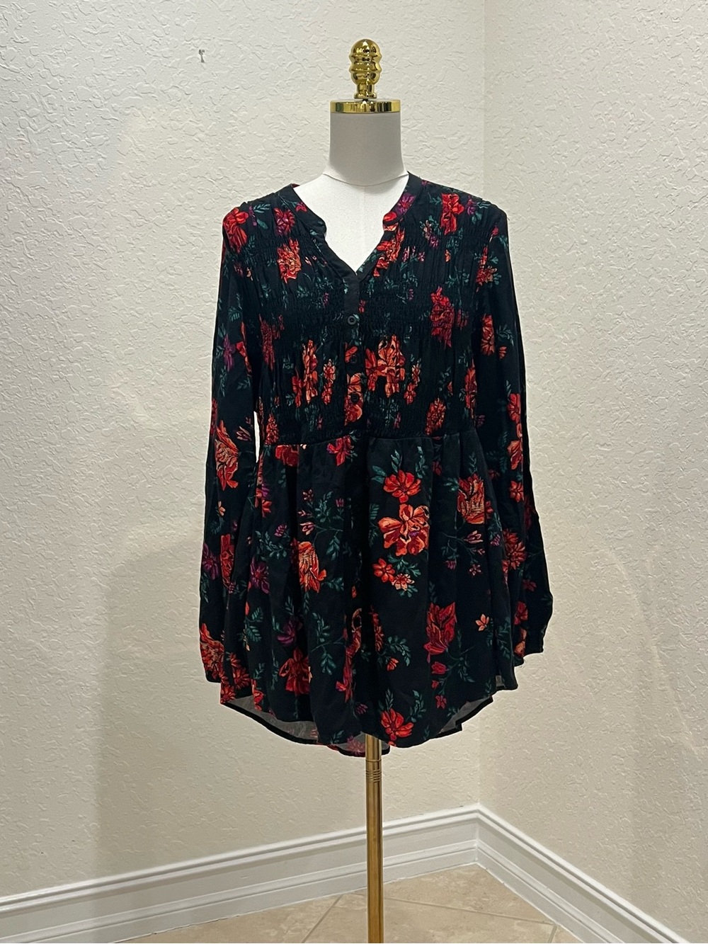 Torrid Black Floral Button-Peplum Blouse - Women's Top
